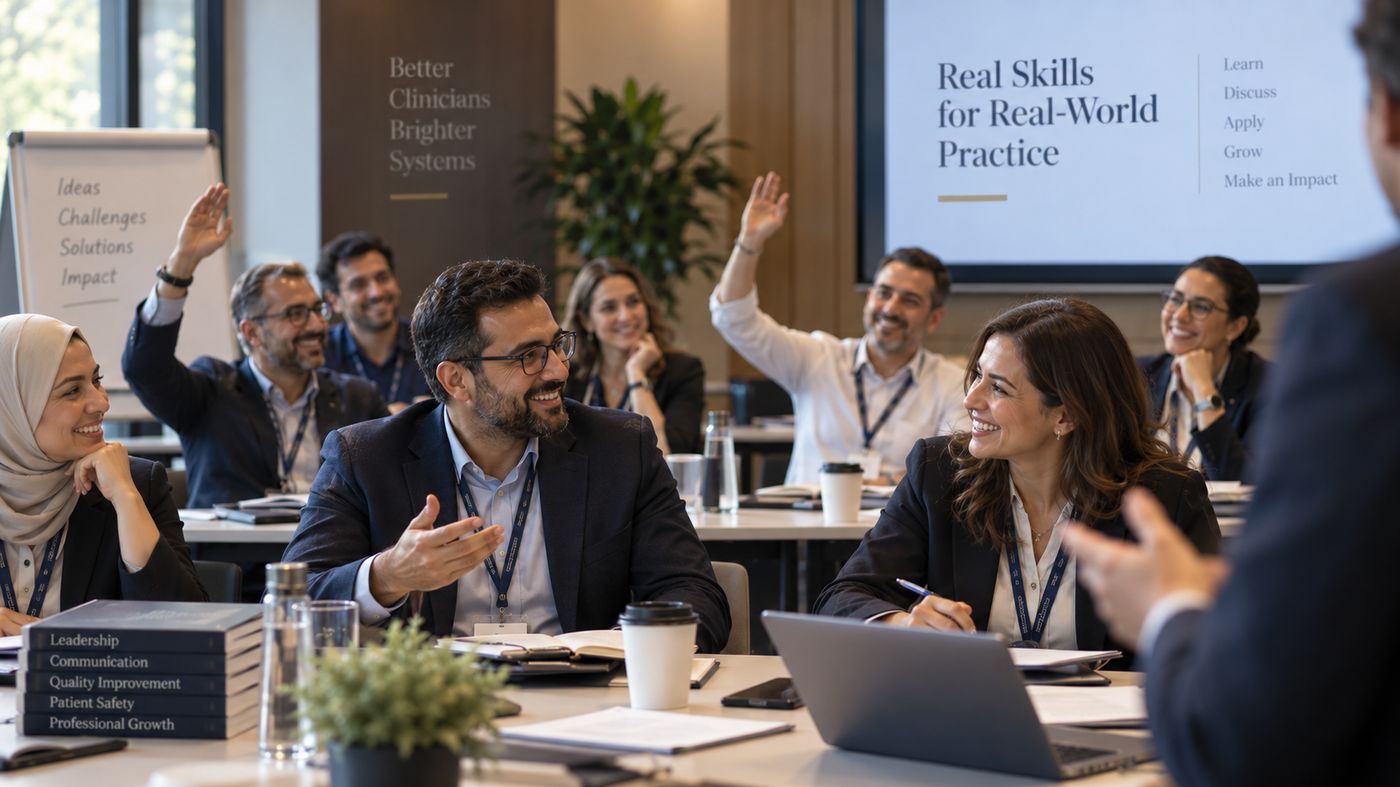 Clinicians in a leadership workshop